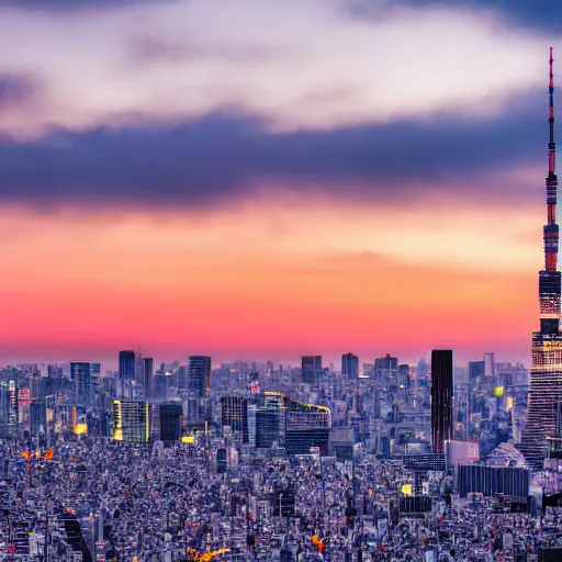 Image similar to The skyline of Tokyo at sunset, photograph, high-resolution, hot on 500px