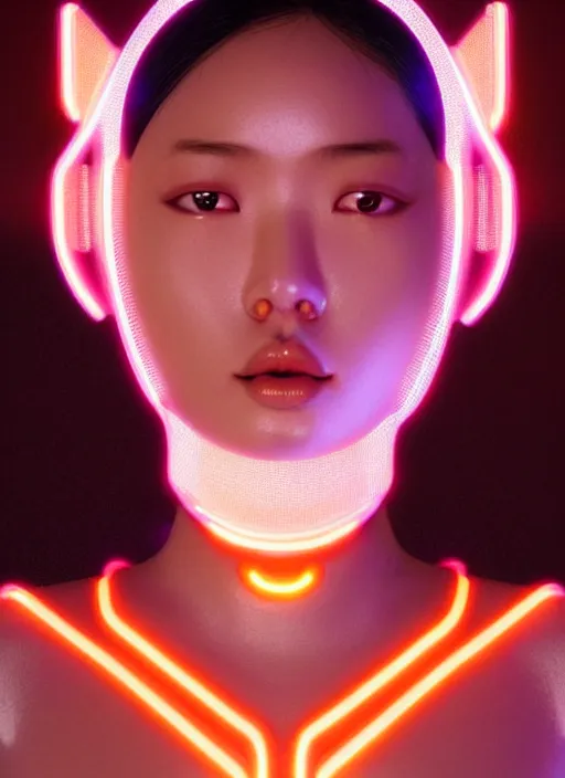 Prompt: an asian female humanoid with freckled cheeks, cyber neon lighting, futurism, intricate futuristic led lit jewelry, cyberpunk glossy white latex swimwear, profile posing, hyper photorealistic, crispy quality, digital photography, trending in artstation, trending in pinterest, cinematic, 4 k ultra hd, art by pascal blanche, art by greg rutkowski,