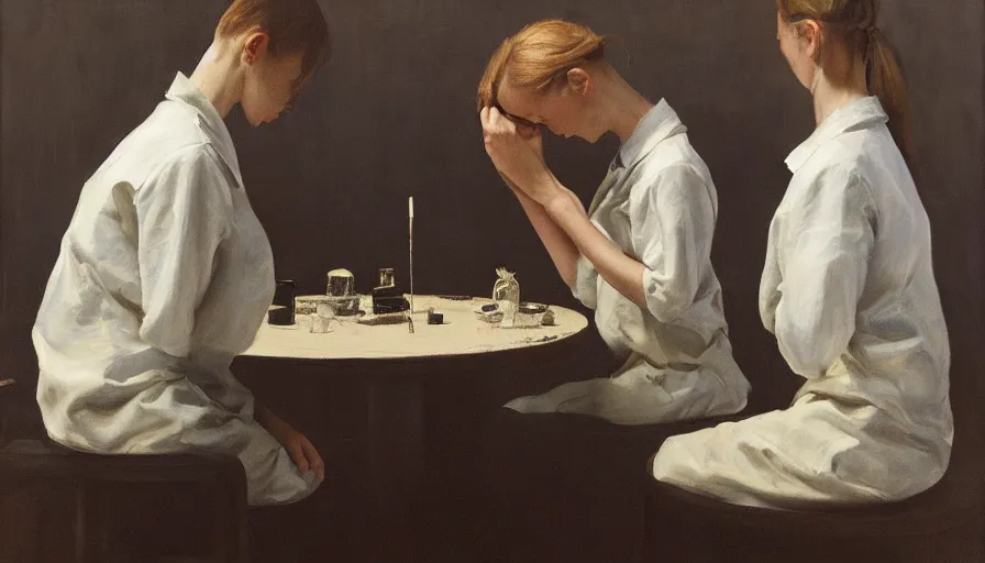 Image similar to painting by borremans, universe mirrored in hereditary, detailed, stunning