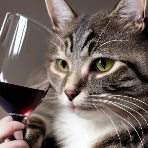 Prompt: a cat drinking wine, stock photo