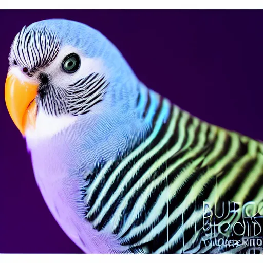 Image similar to budgie studio portrait, 5 0 mm prime lens, 1 0 0 iso, purple background