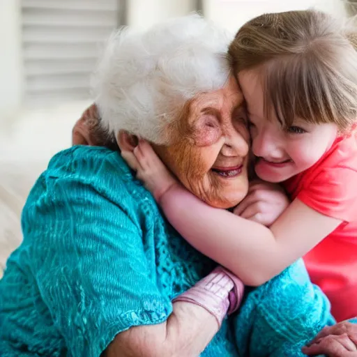 Image similar to a little girl hugging her grandma