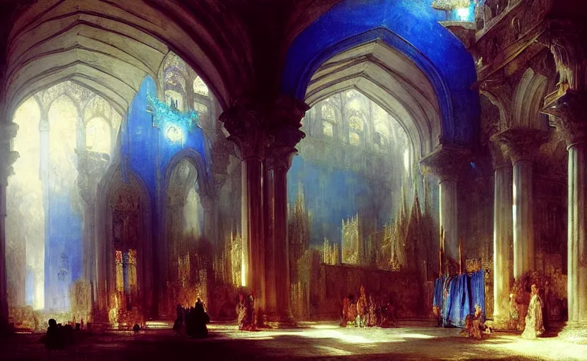 Prompt: the black knights temple's desctruction, blue light, blue tones. by henriette ronner - knip, by william henry hunt, by rembrandt, by joseph mallord william turner, by konstantin razumov, concept art,