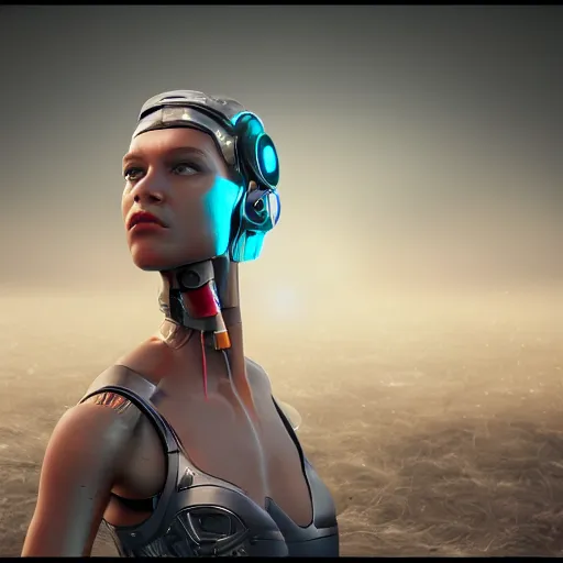Image similar to cyborg girl by jose olmos, full shot, octane render, arstation, no blur