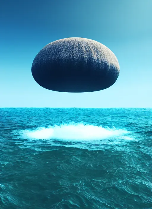 Image similar to a computer generated image of a giant object floating in the ocean, a 3 d render by beeple, featured on polycount, nuclear art, rendered in cinema 4 d, octane render, rendered in unreal engine