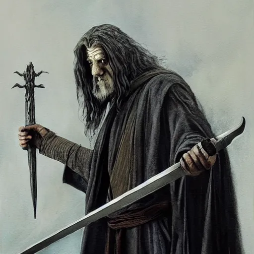 Image similar to gandalf as the crow, painting