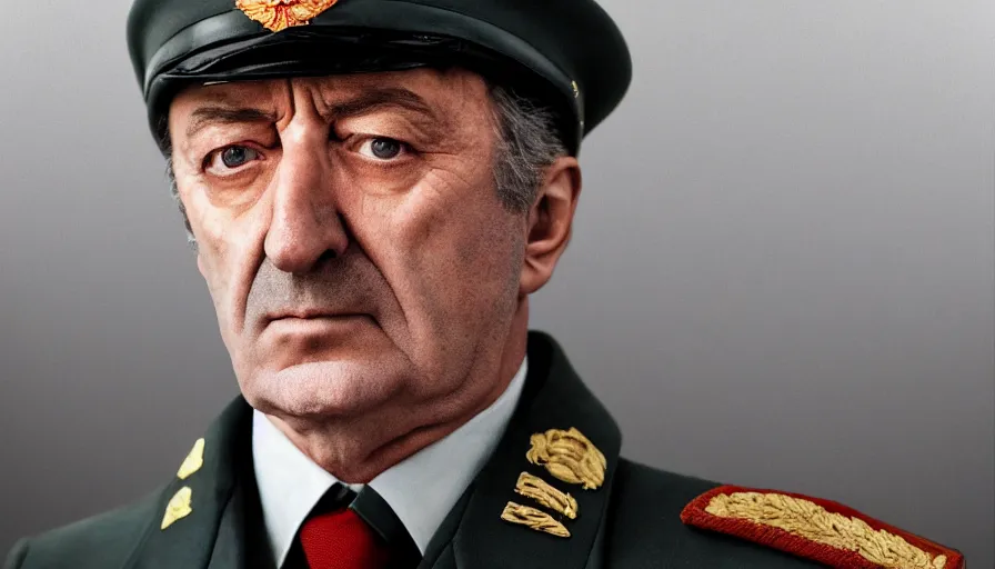 Prompt: hyper-realistic and anamorphic 2010s movie still close-up portrait of a sovietic general, by Paolo Sorrentino, Leica SL2 50mm, beautiful color, high quality, high textured, detailed face
