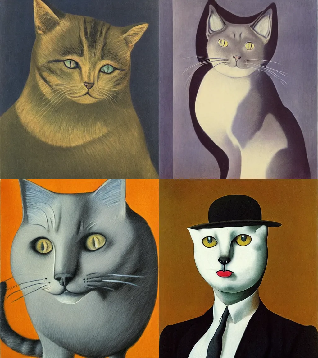 Prompt: cat by magritte, andre breton, justin o'neal