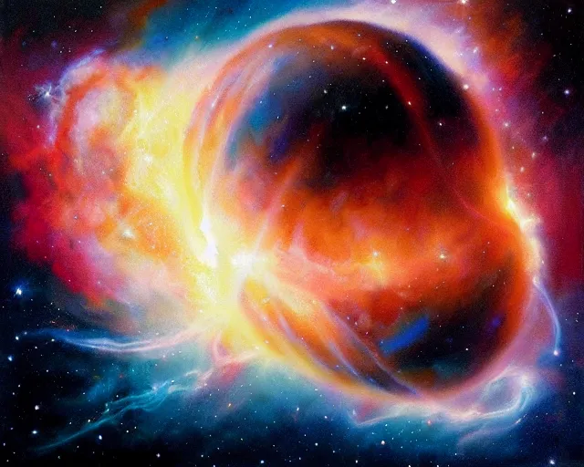 Image similar to cosmic basketball nebula, an oil painting, by ( leonardo da vinci ) and greg rutkowski and rafal olbinski ross tran airbrush time magazine