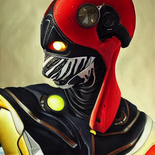 Prompt: a realistic painting by Raffaello Sanzi depicting the Kamen Rider Ichigo with the head of the symbiotic Venom in the Renaissance,smooth,Sharp focus, trending on Artstation.