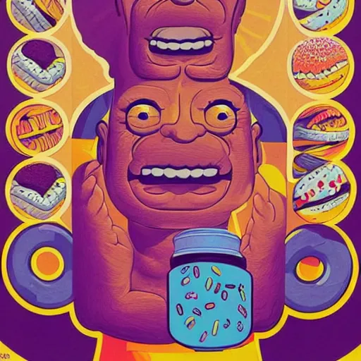 Prompt: poster of Homer Simpson dreaming of donuts by Tristan Eaton & Greg Rutkowski