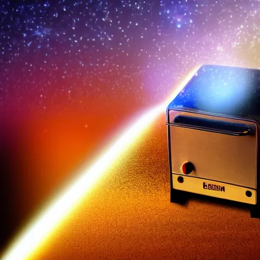 Prompt: a cosmic beam of light emitting from a toaster