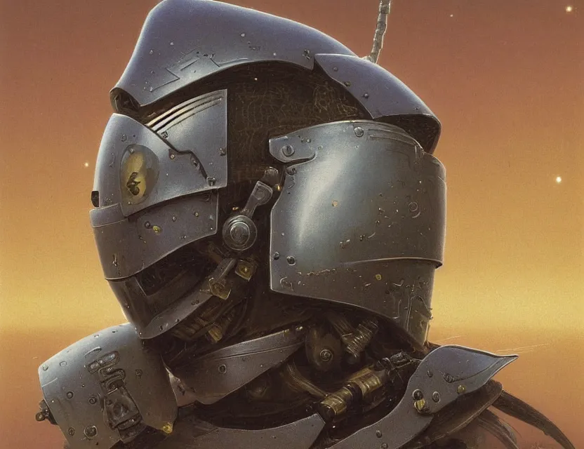 Image similar to a detailed portrait painting of a lone bounty hunter in combat armour and visor. cinematic sci-fi poster. Flight suit and wires, accurate anatomy. Samurai influence, knight influence. fencing armour. portrait symmetrical and science fiction theme with lightning, aurora lighting. clouds and stars. Futurism by moebius beksinski carl spitzweg moebius and tuomas korpi. baroque elements. baroque element. intricate artwork by caravaggio. Oil painting. Trending on artstation. 8k