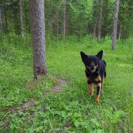 Prompt: hexagonal dog trail cam