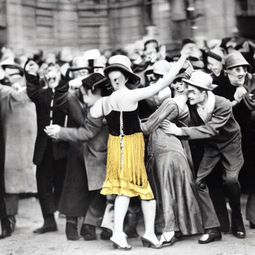 Prompt: people dancing in Berlin during the golden twenties, vibrant colors, happy mood