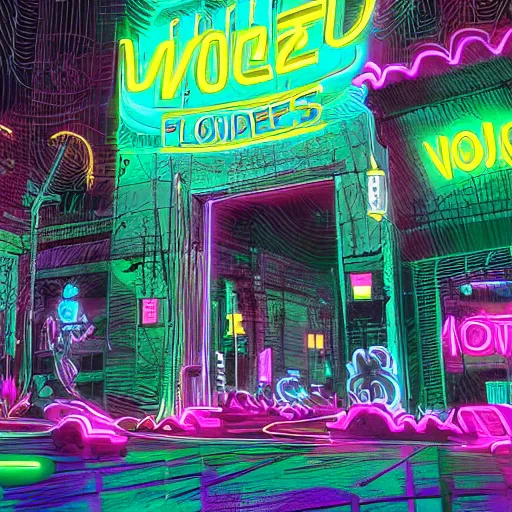 Image similar to neon void monsters over throwing a dystopian paradise