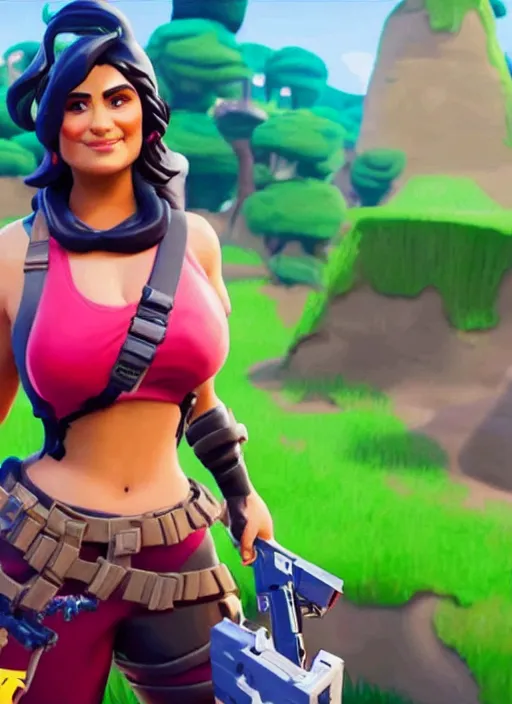 Image similar to game still of Salma Hayek as a Fortnite skin in Fortnite.