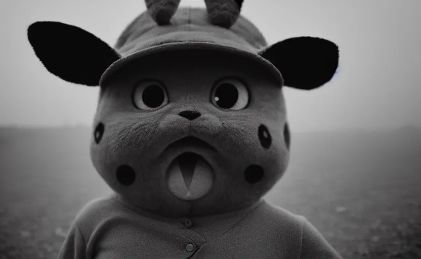 Prompt: cinestill 5 0 d candid photographic portrait by helen levitt of pikachu on a desolate plain, extreme closeup, modern cyberpunk moody emotional cinematic, dust storm, 8 k, hd, high resolution, 3 5 mm, f / 3 2, ultra realistic faces, detective pikachu