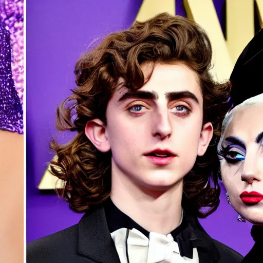 Image similar to timothee chalamet meets lady gaga, canon, highly realistic. high resolution. highly detailed 8 k. 4 k.