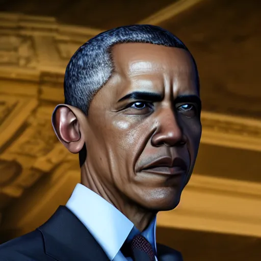 Image similar to Obama in Tekken 7, Videogame, 40nm lens, shallow depth of field, split lighting