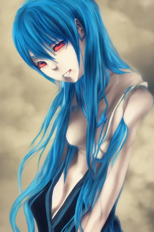 Prompt: an anime girl with blue hair, trending on pixiv, detailed, anime, pastel colors, dramatic lighting