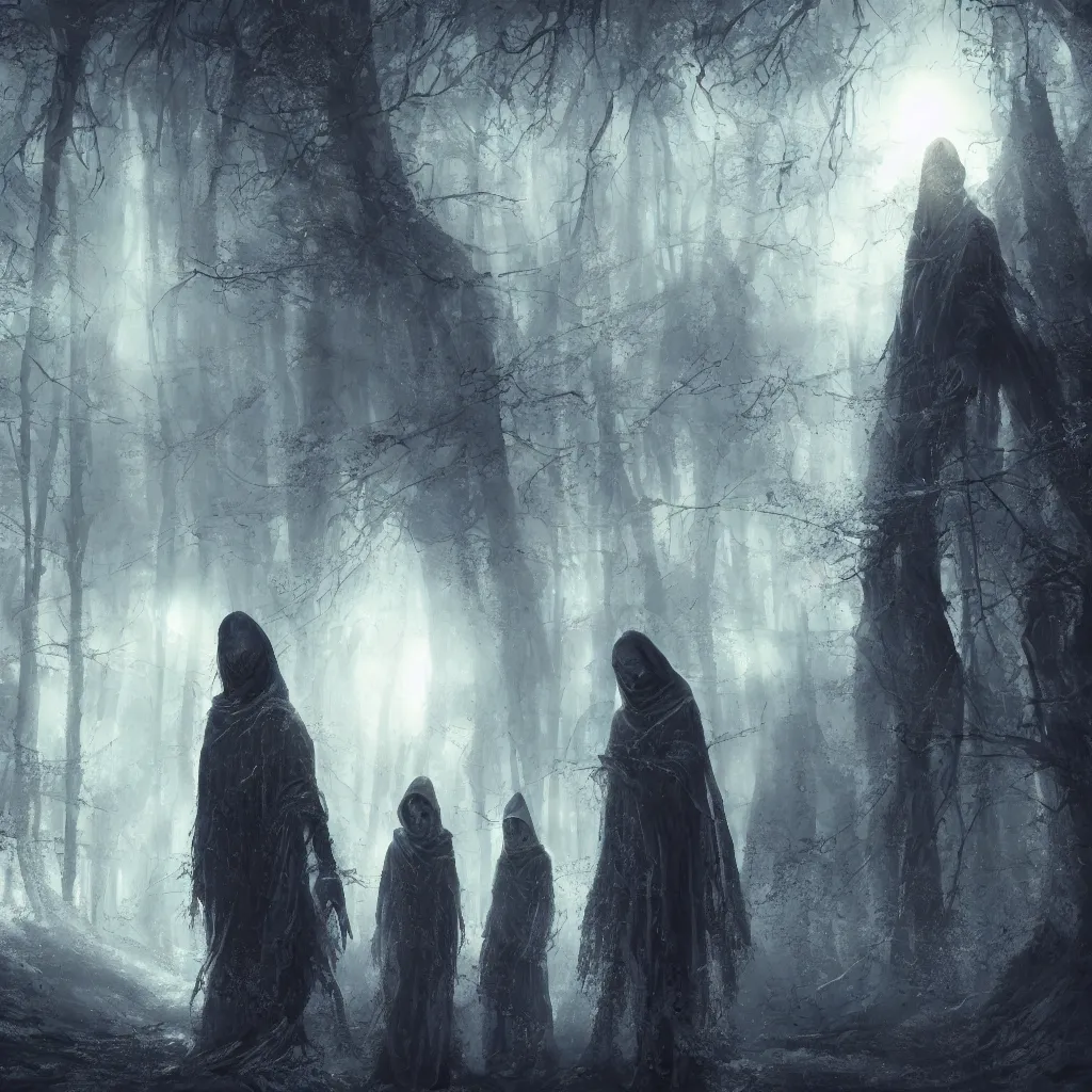 Prompt: high drama, distant hooded figures, hdr, glowing luminescent invocations, diffuse magic, movie still, intricate highly detailed mystical prisms, fully photorealistic, artstation, beautiful concept art, smoothened, sharp luminescent focus, nd 6, sony fx 6