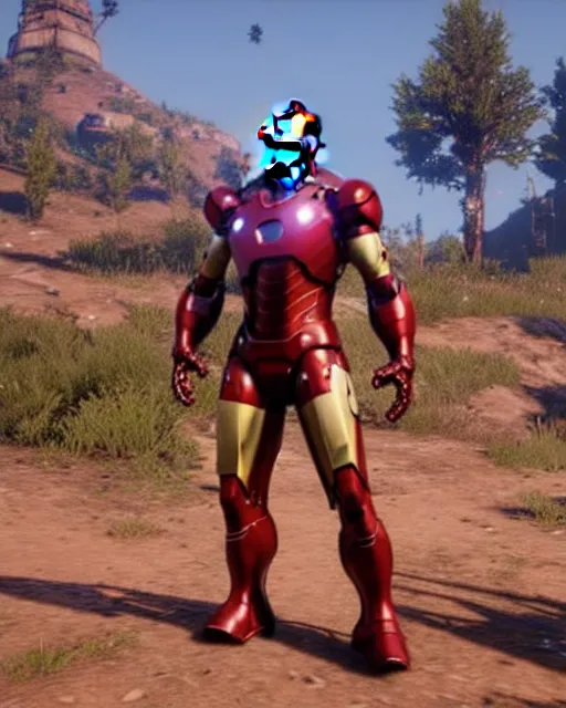 Prompt: robust, bulky and muscular iron man suit in red dead redemption 2, cinematic, photorealistic