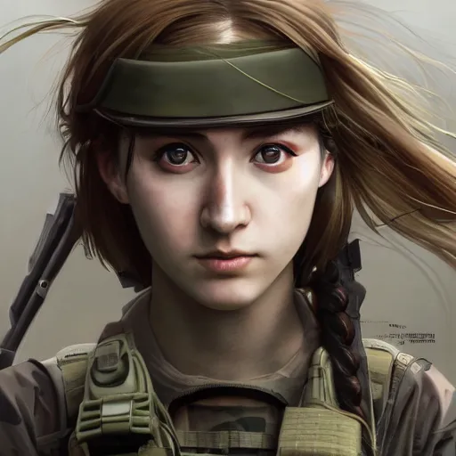 Prompt: soldier girl, modern warfare, ground explosion, anime style, long hair, hair down, symmetrical facial features, under heavy fire, hyper realistic, pale skin, 4 k, rule of thirds, extreme detail, detailed drawing, trending artstation, hd, fantasy, d & d, realistic lighting, by alphonse mucha, greg rutkowski, sharp focus, backlit