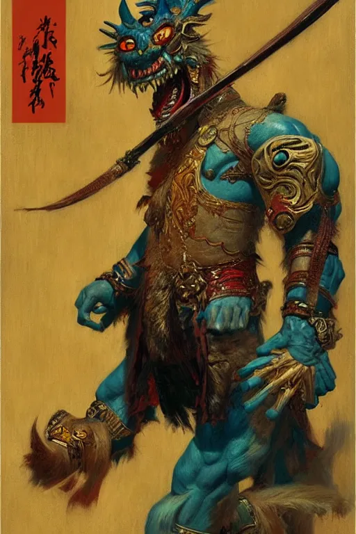 Image similar to monster, character design, tang dynasty, colorful, painting by gaston bussiere, craig mullins, j. c. leyendecker, tom of finland