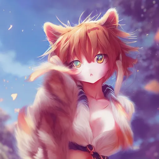 Prompt: beautiful anime art of a tiger neko girl character by WLOP, rossdraws, Logan Cure, Mingchen Shen, BangkuART, sakimichan, yan gisuka, JeonSeok Lee, zeronis, Chengwei Pan on artstation