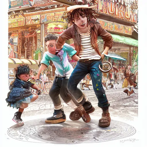 Prompt: a churro dancing away from a chubby kid that's trying to eat it at a carnival, an ultrafine hyperdetailed illustration by kim jung gi, irakli nadar, intricate linework, bright colors, octopath traveler, final fantasy, unreal engine 5 highly rendered, global illumination, radiant light, detailed and intricate environment