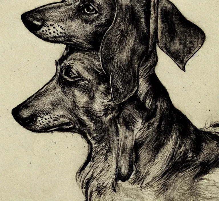 Prompt: dachshund with fay wings, painted by arthur rackham,