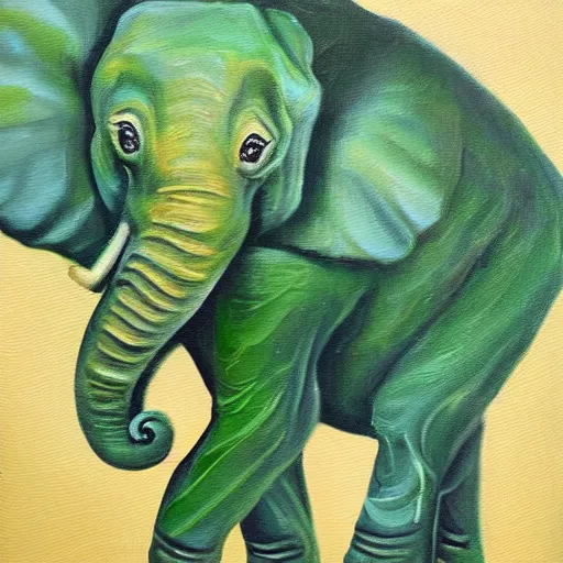 Image similar to A creature that is half elephant, half frog, oil painting