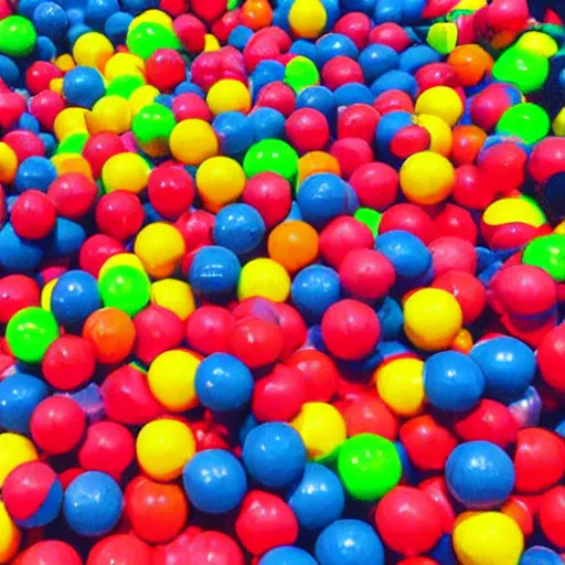 Image similar to millions of colorful bouncy balls are bouncing the streets of new york city