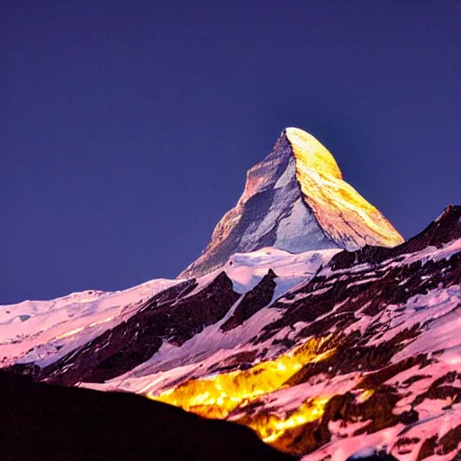 Image similar to a photo at nighttime of llumination of the matterhorn in the colors of indian flag, projected illuminated on the matterhorn mountain at night