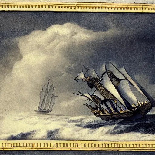 Image similar to a sea kraken attacking a galleon