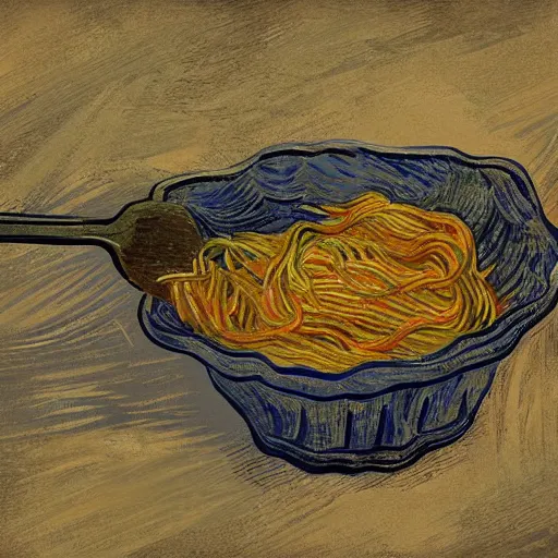 Image similar to spaghetti by vincent van gogh, digital art, trending on artstation