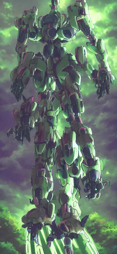 Image similar to giant humanoid plant mecha, forest, key art, aesthetic, anime, shigeto koyama, hiroyuki imaishi