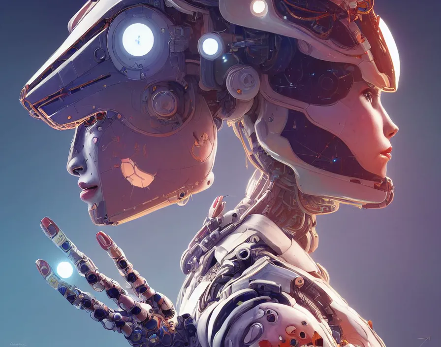 Image similar to symmetry!! portrait of a robot astronaut, floral! horizon zero dawn machine, intricate, elegant, highly detailed, digital painting, artstation, concept art, smooth, sharp focus, illustration, art by artgerm and greg rutkowski and alphonse mucha, 8 k