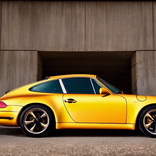 Prompt: Photo of a copper yellow Porsche 911 Carrera 3.2, daylight, dramatic lighting, award winning, highly detailed, fine art photography - 768