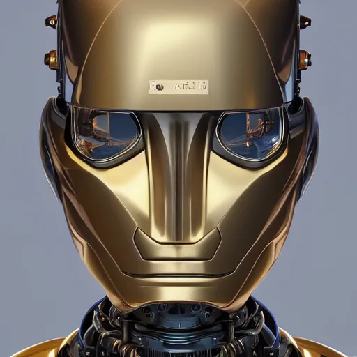 Image similar to centered portrait of a robot, sci fi character concept, science fiction, futuristic, medium shot, symmetrical face, elegant pose, illustration, slender, cinematic lighting, hyperdetailed, cgsociety, 8k, high resolution, single face, insanely detailed and intricate, octane render, golden ratio, vfx, postprocessing,