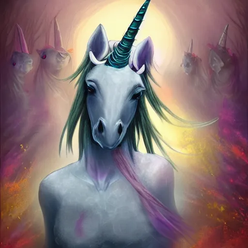 Image similar to an evil stabby unicorn, fantasy art