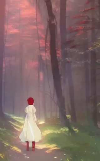 Image similar to anime character in the woods, hyperrealistic, trending on pixiv fanbox, painted by greg rutkowski makoto shinkai takashi takeuchi studio ghibli, akihiko yoshida