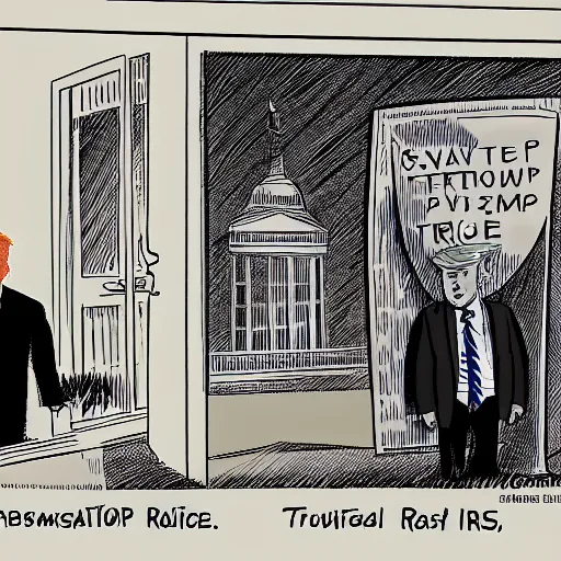 Prompt: political cartoon of Trump's Estate being raided by the IRS