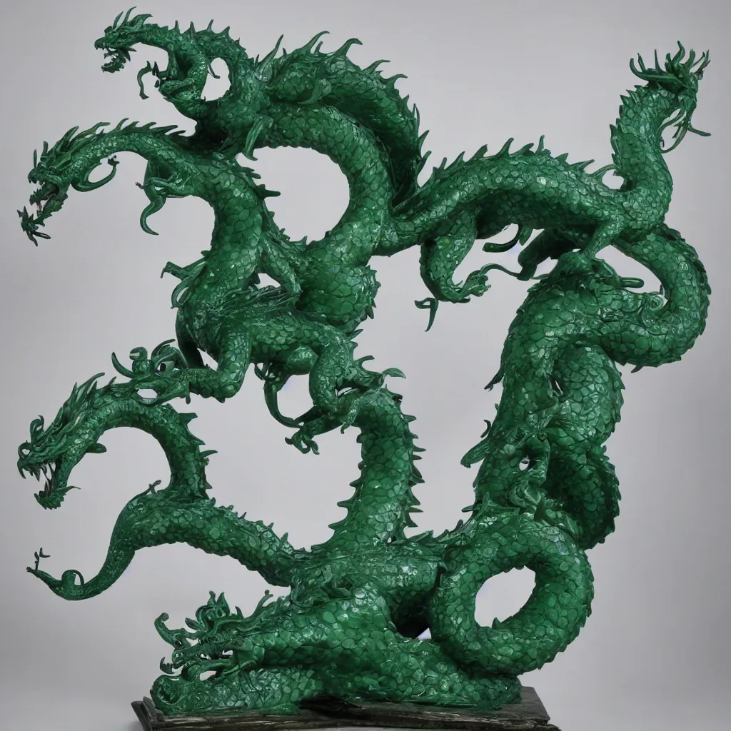 Prompt: A dragon statue made of jade