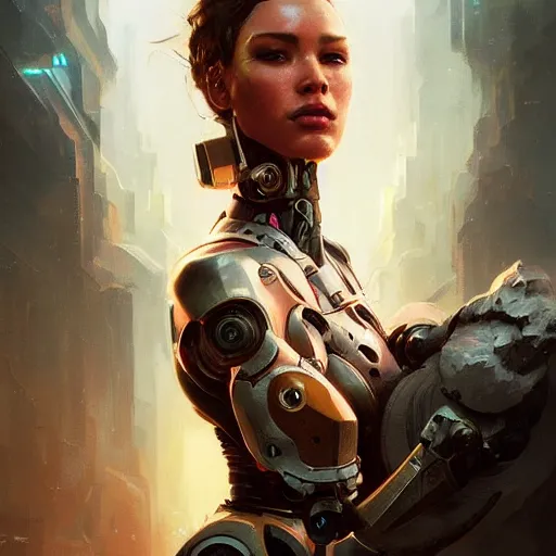 Image similar to a beautiful portrait of a cyborg goddess by greg rutkowski and raymond swanland, trending on artstation, ultra realistic digital art