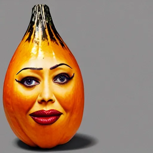 Image similar to a gourd shaped to look like the face of amber heard intercross hybrid mix