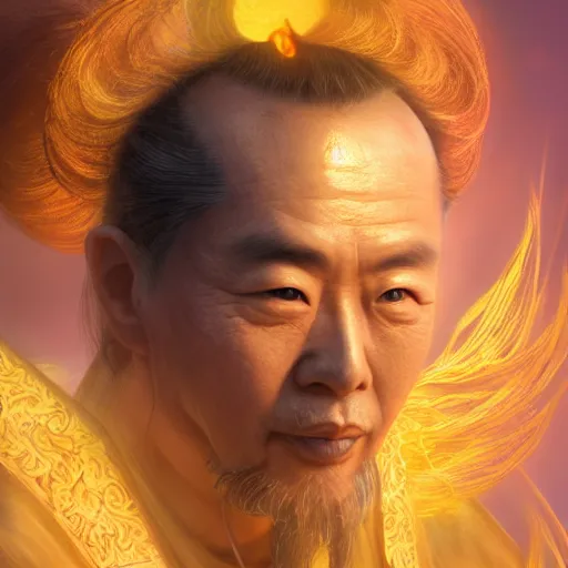 Prompt: portrait painting of a 6 0 year old kind handsome taoist priest, big eyes, deep silhouette ， silver ponytail hair, amiable by yangjun chen, huang guangjian, fenghua zhong, wenjun lin, nadar, bright colors, octopath traveler, unreal engine 5 highly rendered, global illumination, radiant light, detailed and intricate environment