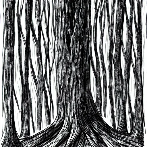 Prompt: tree forest illustration, black ink on white paper, sketched 4k
