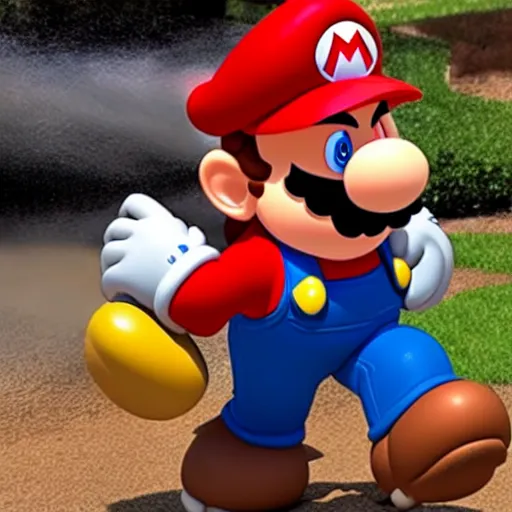 Prompt: mario crushing a goomba